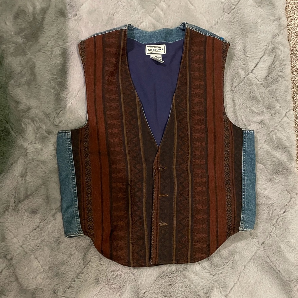 Vintage Arizona Jean Brand Denim Vest With colorful pattern